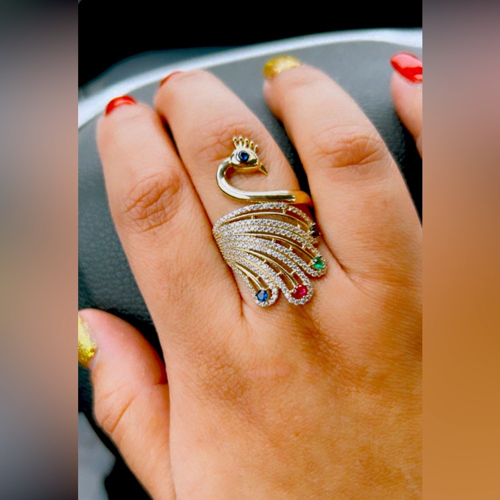 14k gold peacock CZ ring